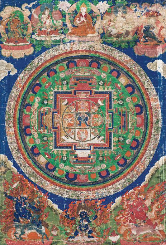 Vajrabhairava / Yamantaka Madala - 14th Century Old Version - Tibetan thangka painting, front view