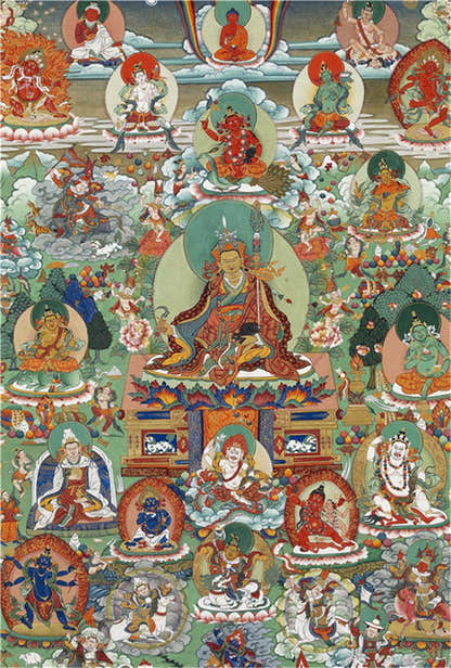 Guru Rinpoche Image - Tibetan thangka painting, front view