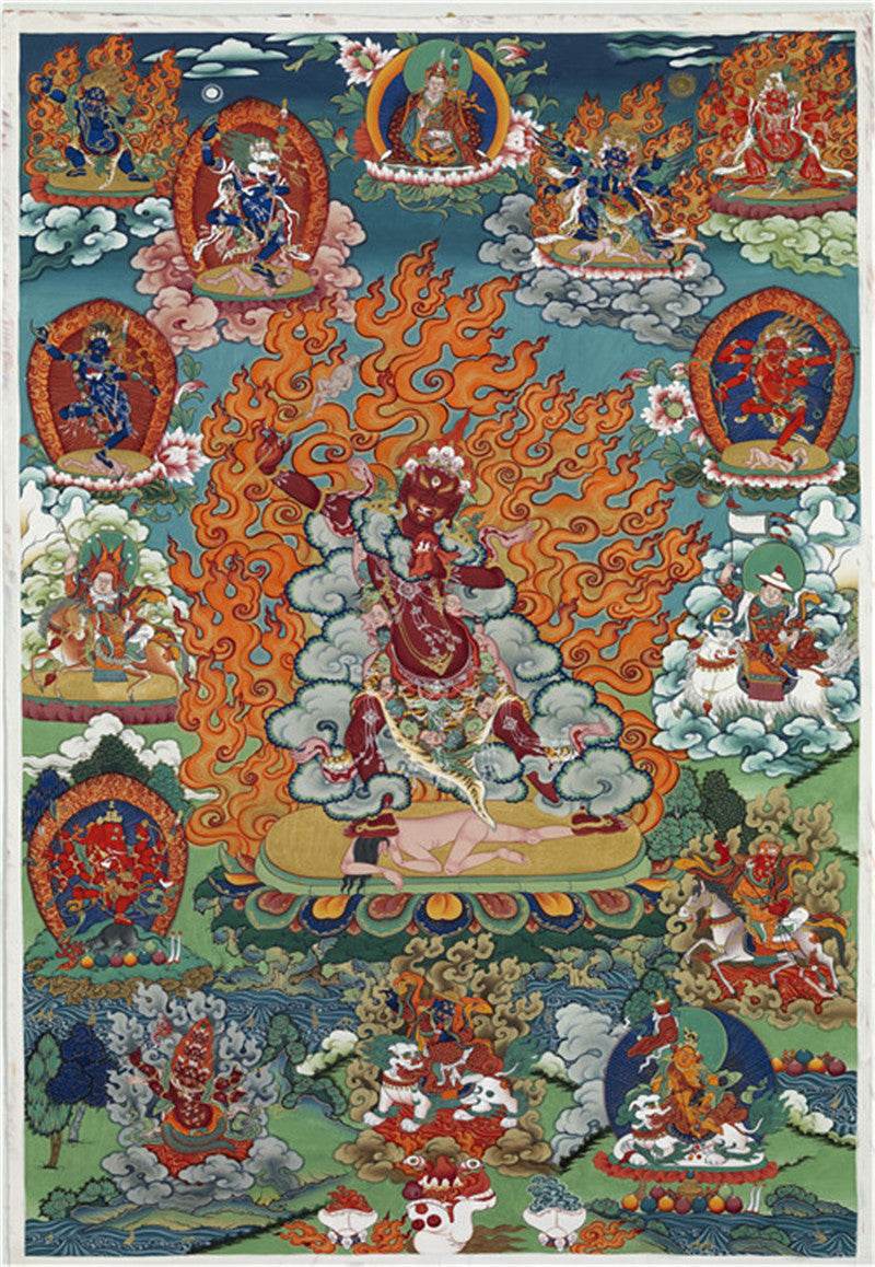 Guru Rinpoche Image - Tibetan thangka painting, front view