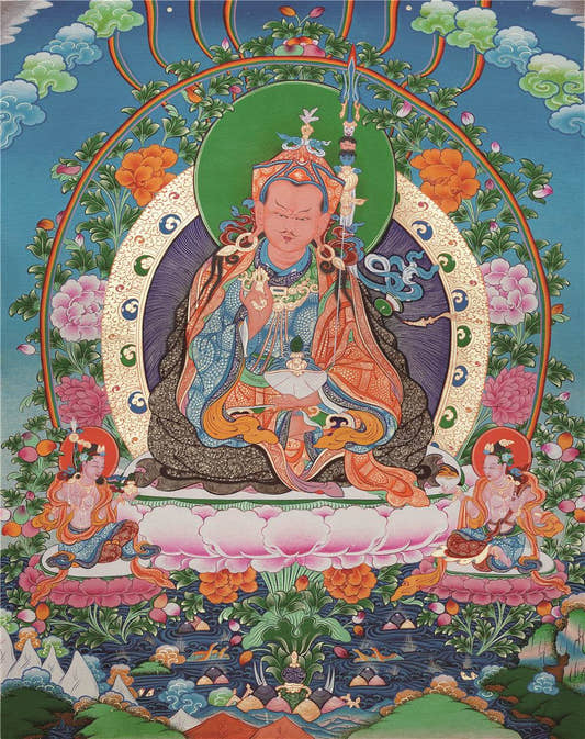 Padmasambhava - Guru Rinpoche - Tibetan thangka painting, front view