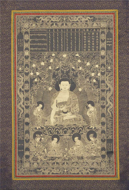 Vipasyina Buddha Image - Tibetan thangka painting, front view