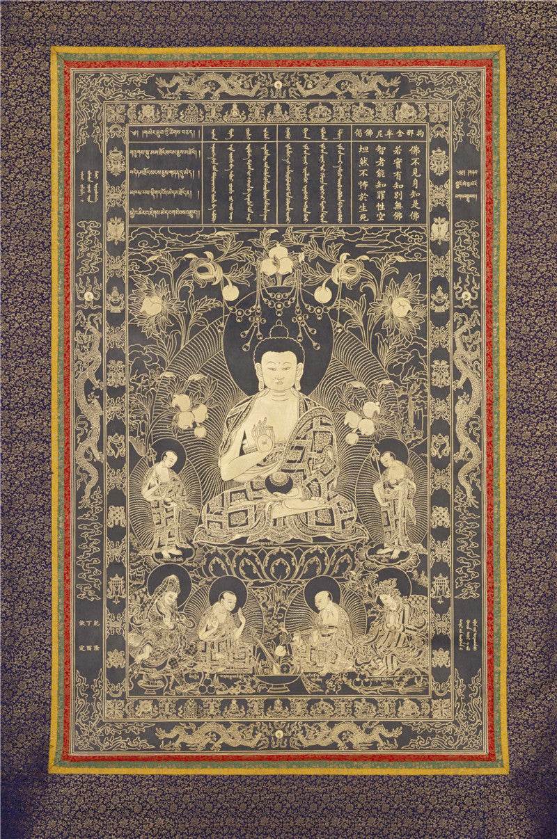 Kanakamuni Buddha Image - Tibetan thangka painting, front view