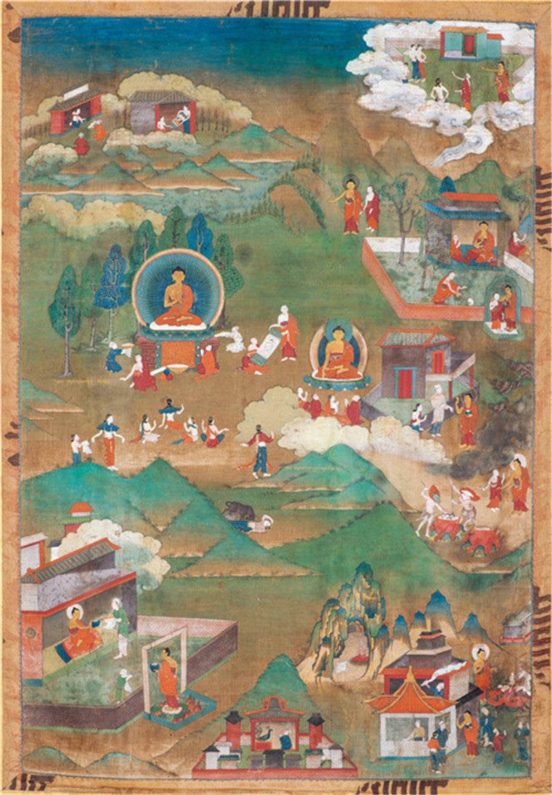 Biography of Shakyamuni Image - Tibetan thangka painting, front view