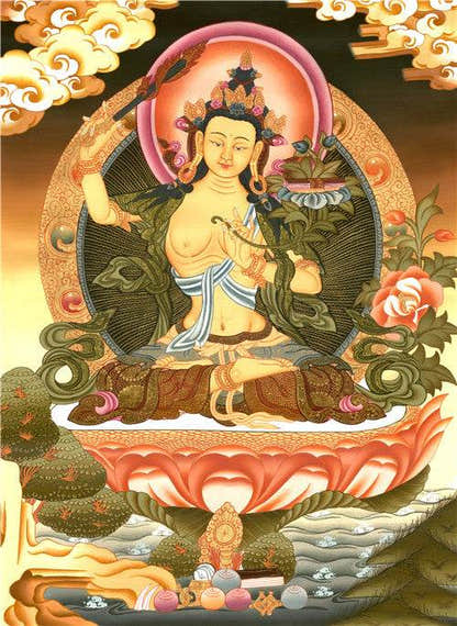 Manjusri Image - Tibetan thangka painting, front view