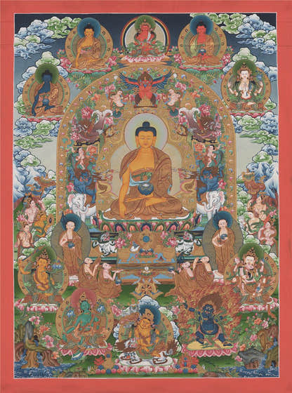 Shakyamuni - Tibetan thangka painting, front view