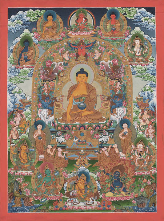 Shakyamuni - Tibetan thangka painting, front view