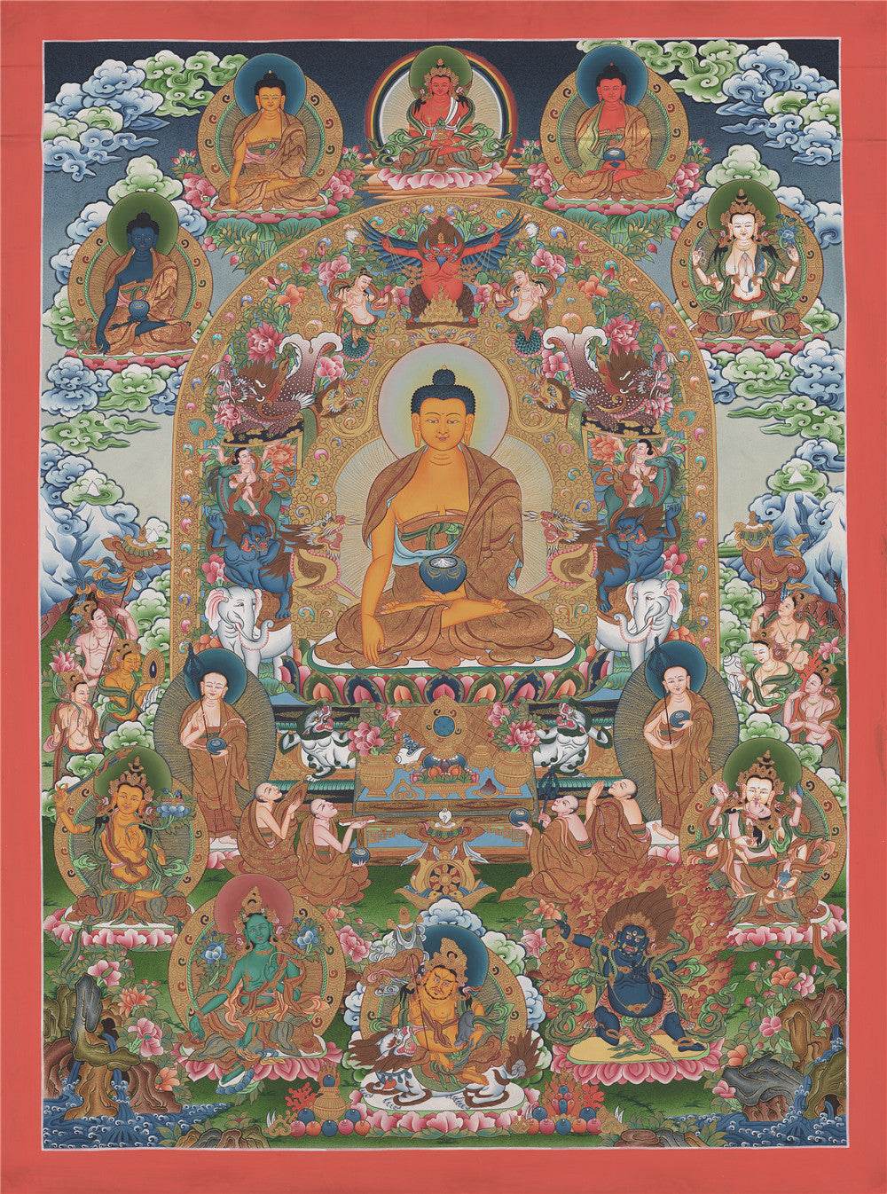 Shakyamuni - Tibetan thangka painting, front view