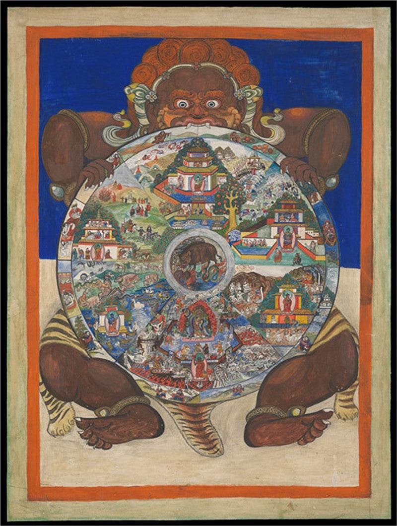 Samsara - Six Realm Wheel of Life Image - Tibetan thangka painting, front view