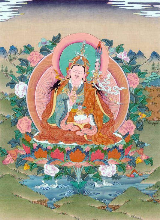 Padmasambhava - Guru Rinpoche - Tibetan thangka painting, front view