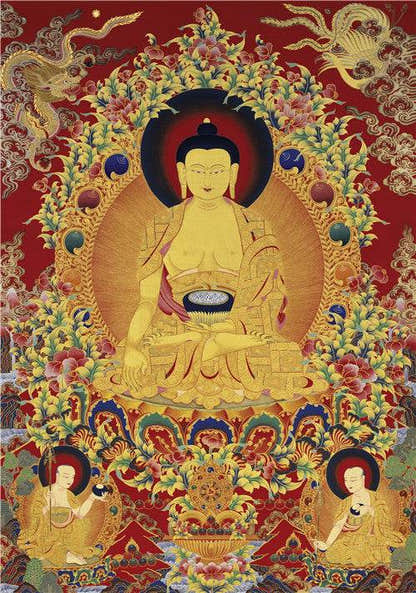 Shakyamuni Image - Tibetan thangka painting, front view