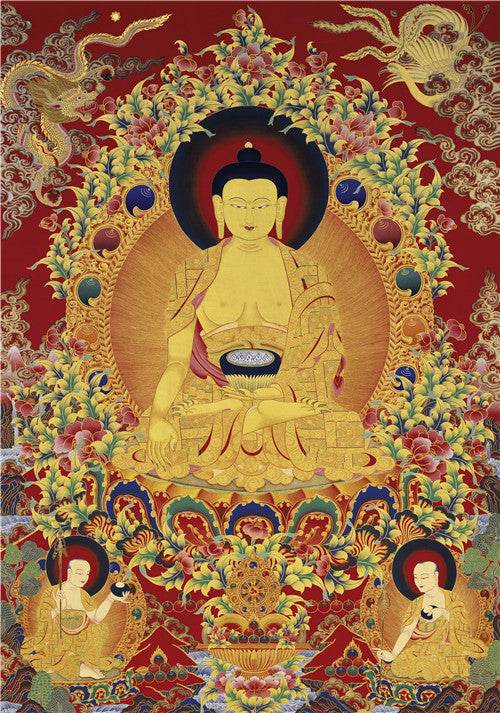 Shakyamuni Image - Tibetan thangka painting, front view