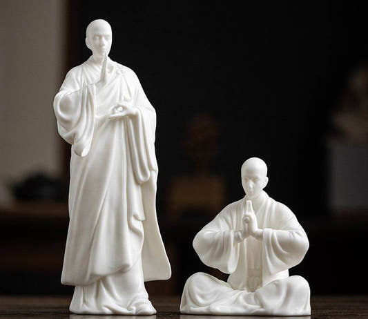 White Porcelain Meditation Buddha Statues - Tibetan Buddhist statue, front view