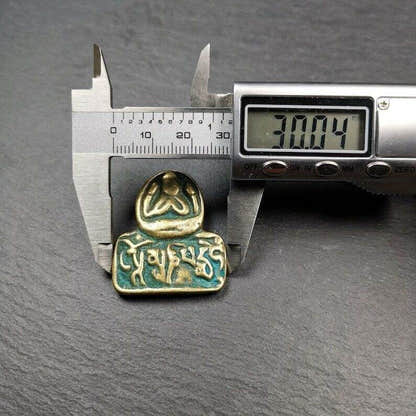 Amulet,Chenrezig Pendant Badge with Mantra Om Mani Padme Hum - Tibetan Buddhist amulet, size reference