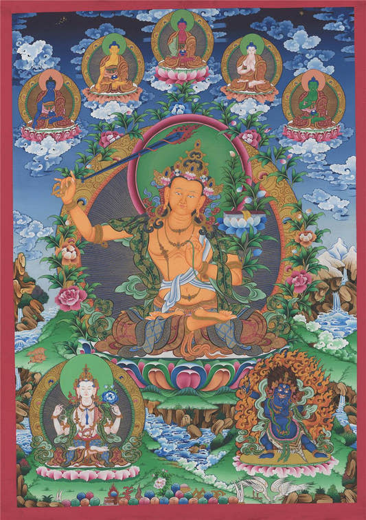 Manjusri - Tibetan thangka painting, front view