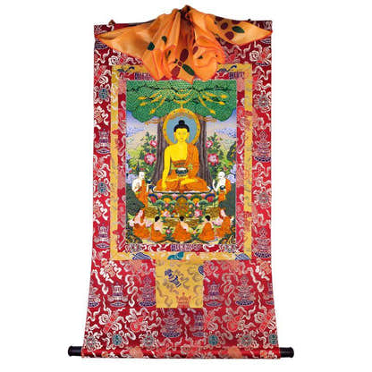 Shakyamuni - Tibetan thangka painting, detailed view