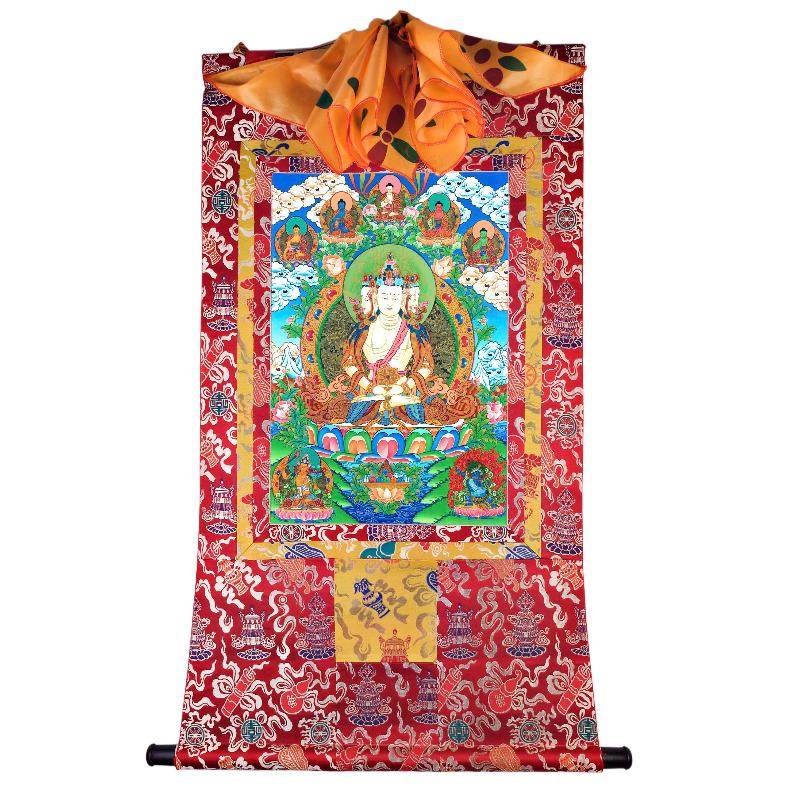 Vairocana - Mahavairocana - Tibetan thangka painting, detailed view