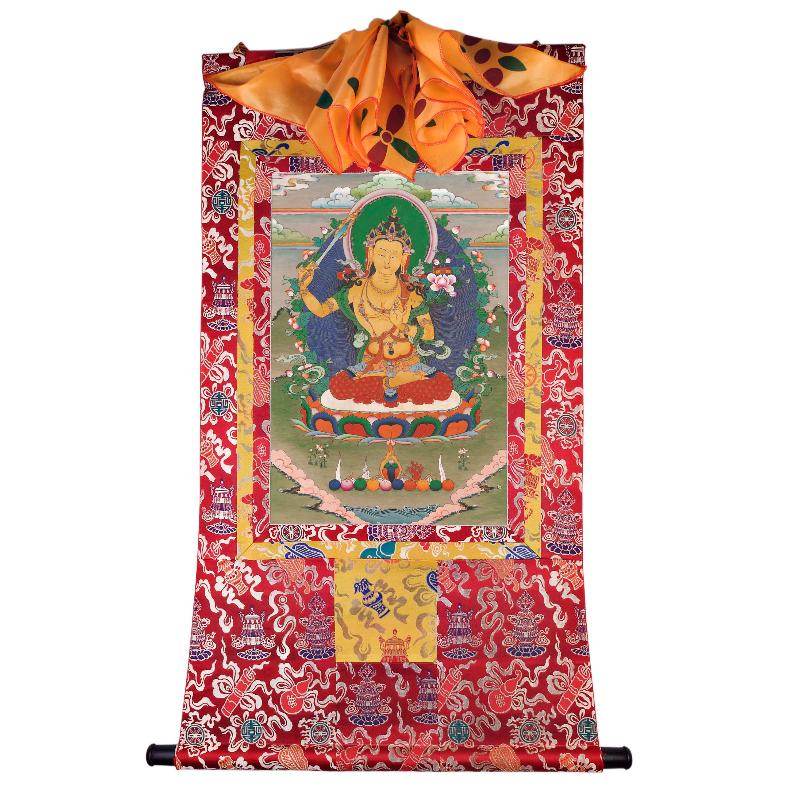 Manjusri - Tibetan thangka painting, detailed view