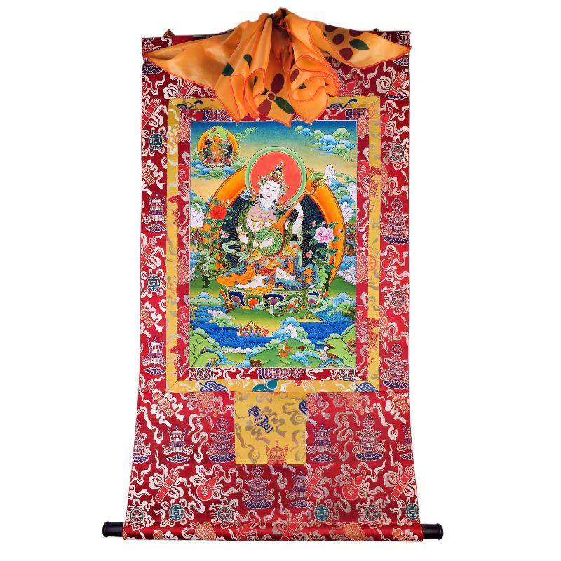 Saraswati དབྱངས་ཅན་མ། - Tibetan thangka painting, detailed view