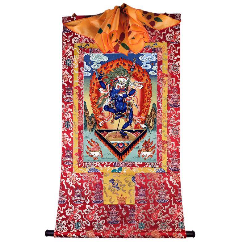 Lion-faced Dakini - Simhamukha - -Simhavaktra -Longsal Sengmar - Tibetan thangka painting, detailed view
