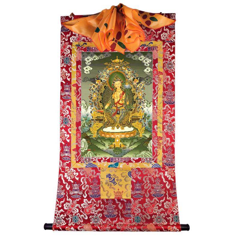 Maitreya - Future Buddha - Tibetan thangka painting, detailed view