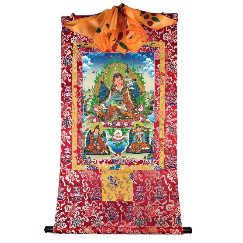 Padmasambhava - Guru Rinpoche with King Trisong Detsen & Shantarakshita - Tibetan thangka painting, view 17