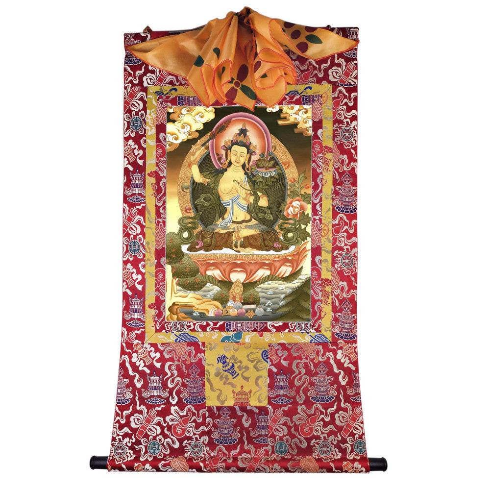 Manjusri - Tibetan thangka painting, detailed view