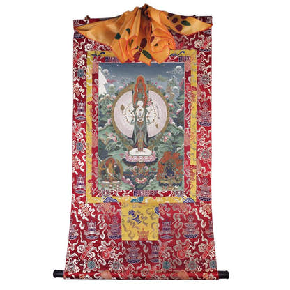 The Thousand-hand Avalokiteshvara - Tibetan thangka painting, detailed view