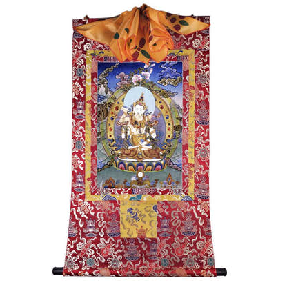 Vajrasattva in Yab Yum - Tibetan thangka painting, view 14