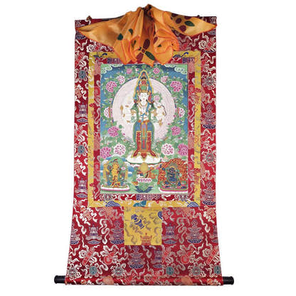 The Thousand-hand Avalokiteshvara - Tibetan thangka painting, detailed view
