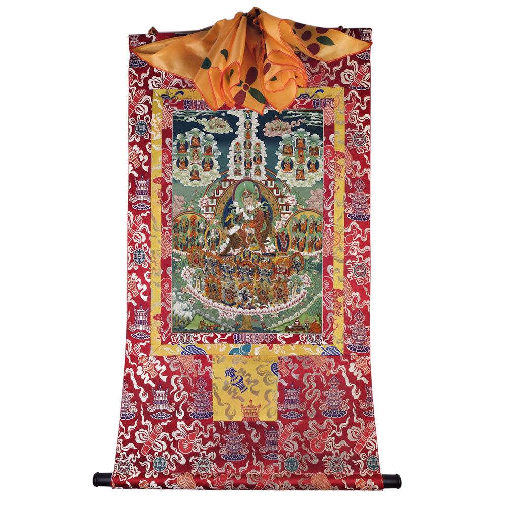 Padmasambhava - Guru Rinpoche Refuge Tree - Tibetan thangka painting, detailed view