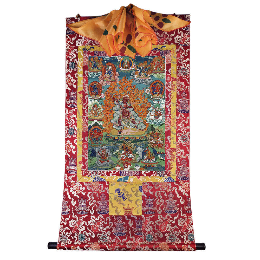 2766-唐卡-HBMT-070莲师愤怒相-老-300dpi - Tibetan thangka painting, detailed view