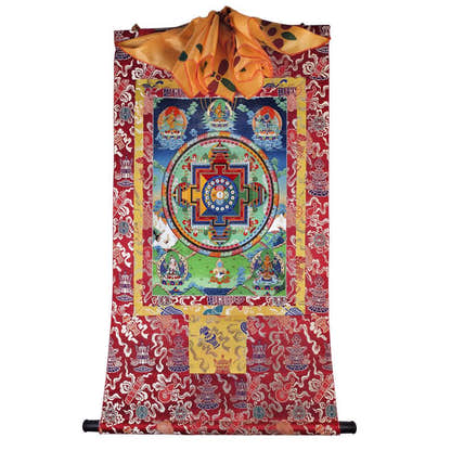 The Mandala of Manjushri Bodhisattva - Tibetan thangka painting, detailed view