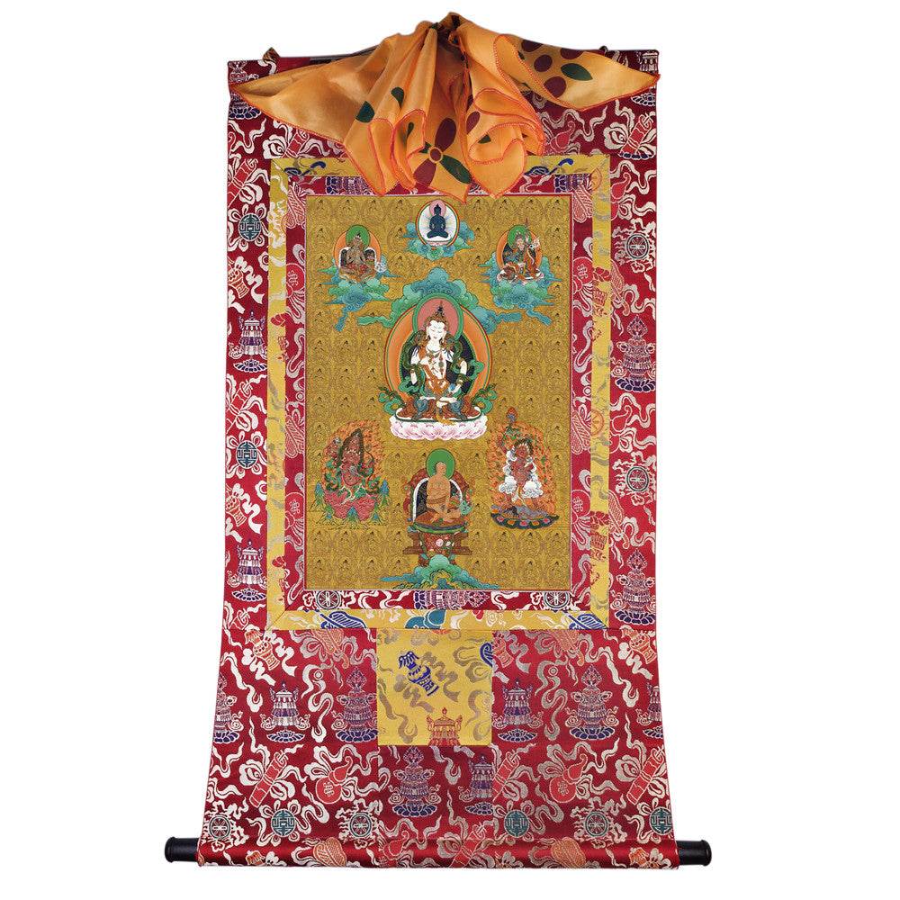 Vajrasattva - Tibetan thangka painting, detailed view