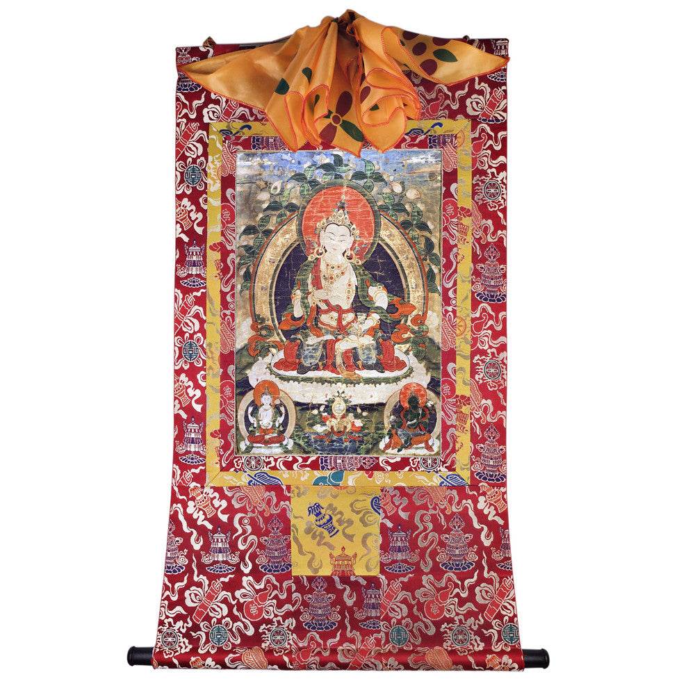 Vajrasattva - 14th Century Old Version - Tibetan thangka painting, detailed view