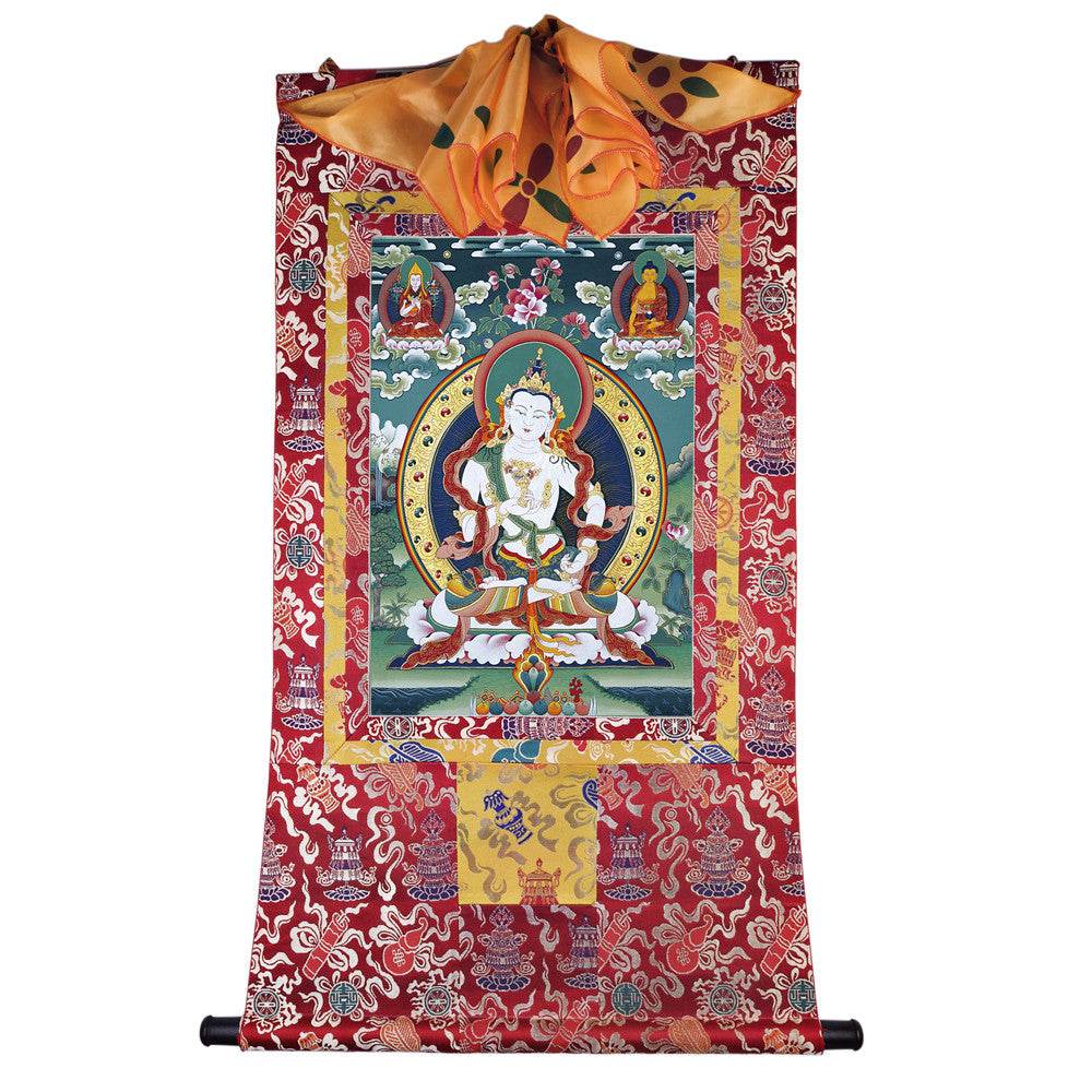 Vajrasattva - Tibetan thangka painting, detailed view