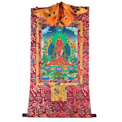 Amitayus - the Buddha of Longevity - Tibetan thangka painting, view 18