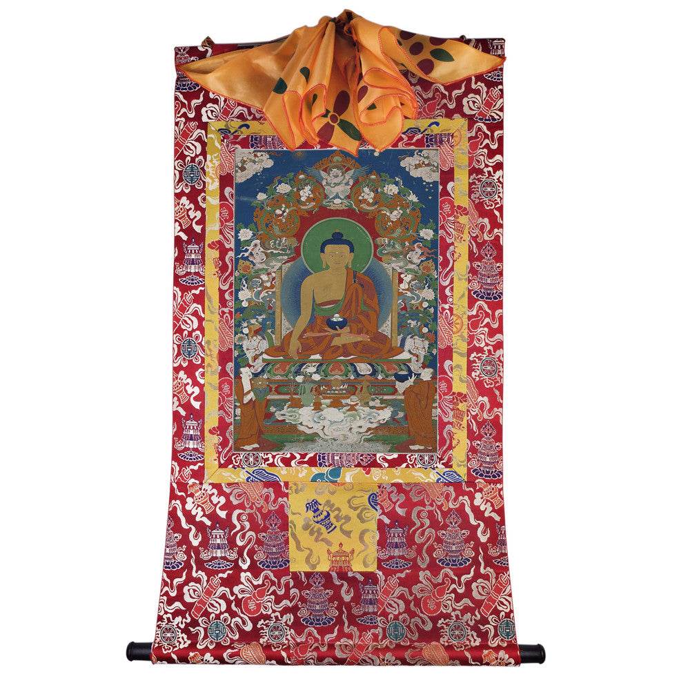 Shakyamuni - 18th Century - Tibetan thangka painting, detailed view