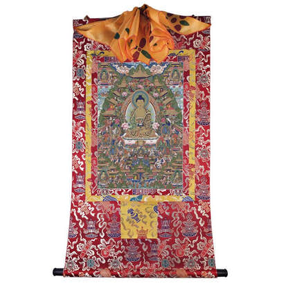 Amitabha in Pure Land Image - Tibetan thangka painting, view 7