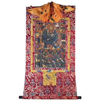 Vajrabhairava / Yamantaka - 13th Century Old Version - Tibetan thangka painting, detailed view