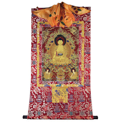 Shakyamuni - Tibetan thangka painting, detailed view