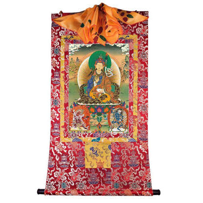 Padmasambhava - Guru Rinpoche - Tibetan thangka painting, detailed view