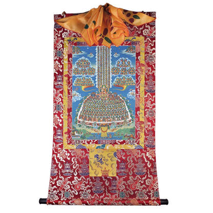 Tsongkhapa's Refuge Tree - 18th Century - Tibetan thangka painting, detailed view