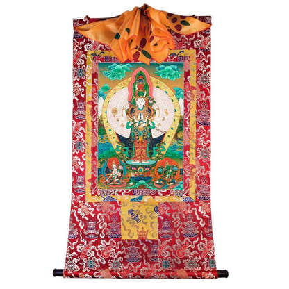 The Thousand-hand Avalokiteshvara - Tibetan thangka painting, detailed view