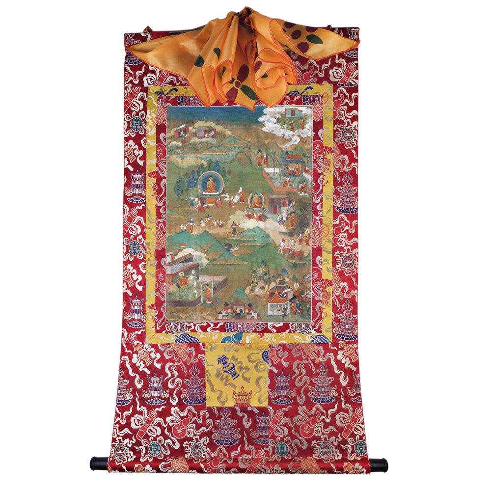 Biography of Shakyamuni Thangka - Tibetan thangka painting, detailed view