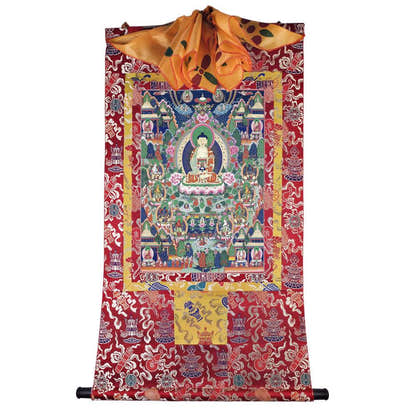 Western Pure Land of Ultimate Bliss - Tibetan thangka painting, detailed view