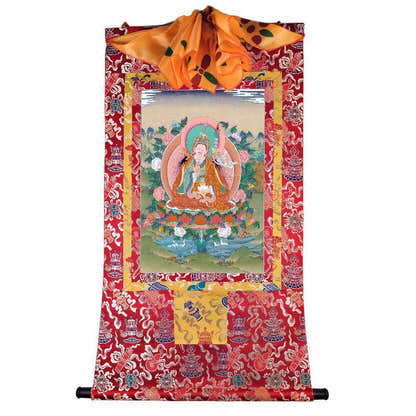 Padmasambhava - Guru Rinpoche - Tibetan thangka painting, detailed view