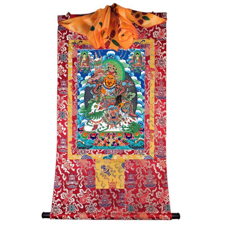 Vaishravana / Vaisravana - Tibetan thangka painting, detailed view