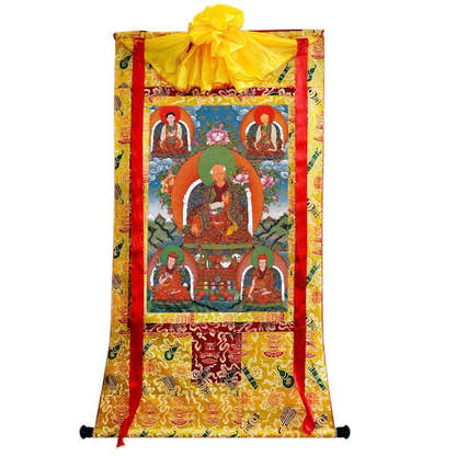 The Sa skya School's Five Forefathers - Tibetan thangka painting, close-up detail