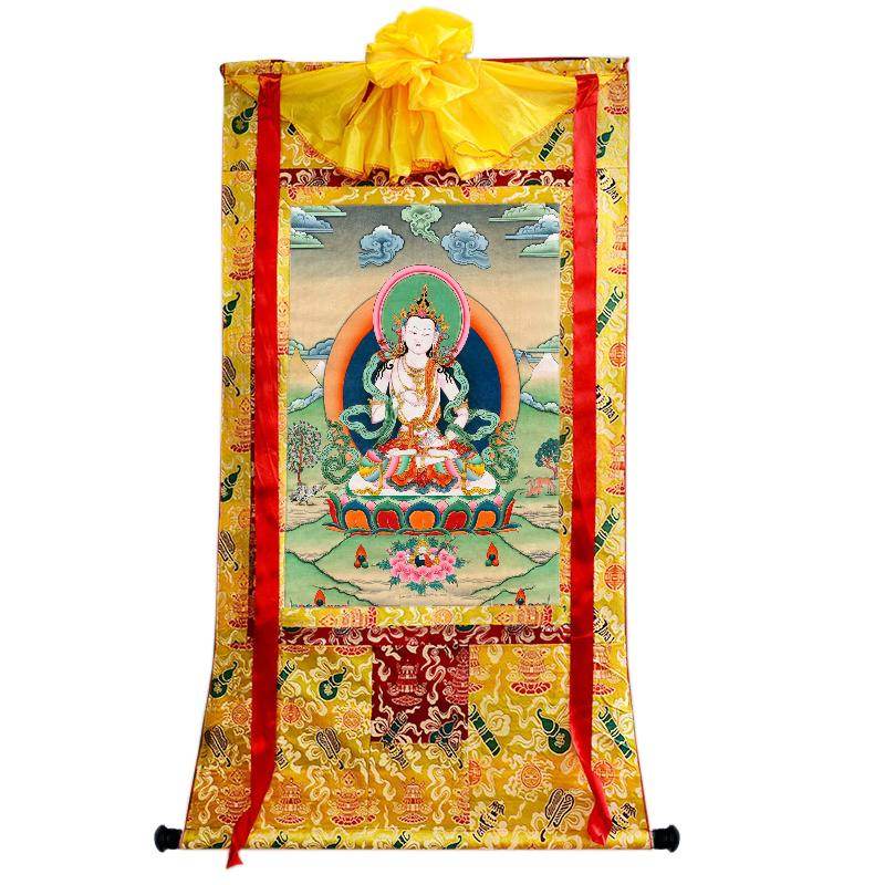 Vajrasattva - Tibetan thangka painting, close-up detail