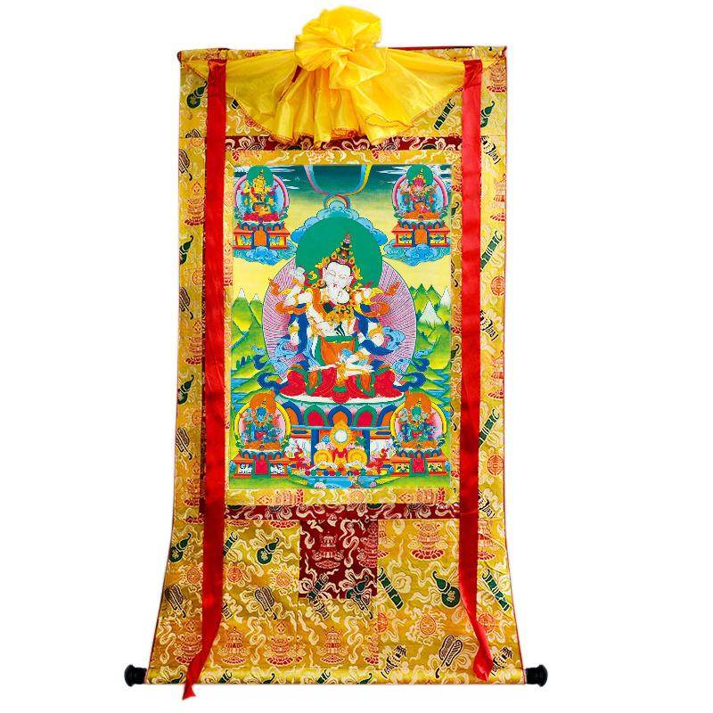 Vajrasattva in Yab Yum - Tibetan thangka painting, close-up detail